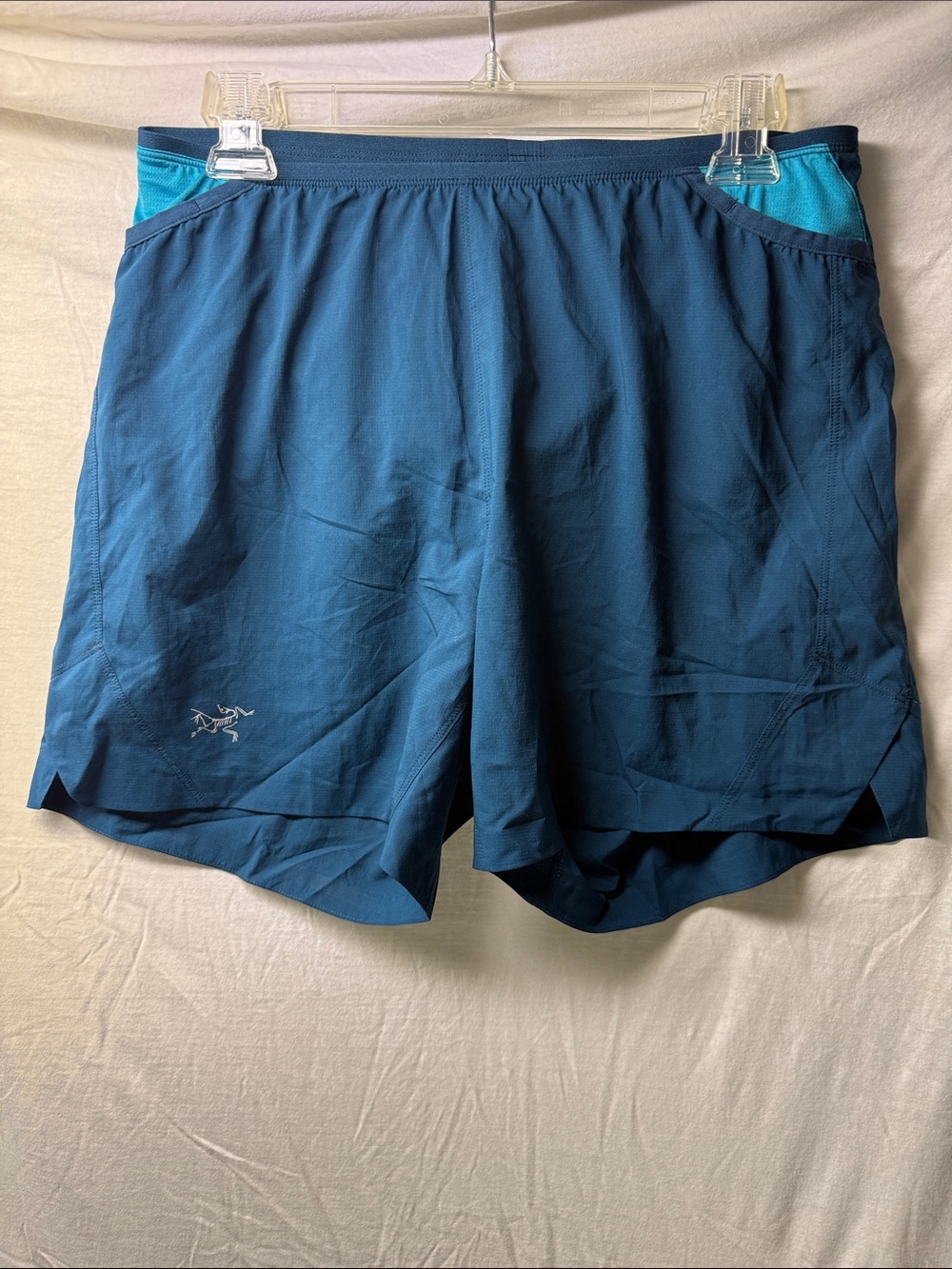 Arc'teryx Blue Running Shorts with Teal Waist Panels